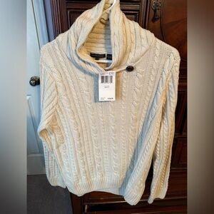 JEANNE PIERRE Women's Cream Cable Knit Cowl Neck Sweater